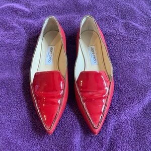 Jimmy Choo Red Leather/Patent Loafers sz 38.5